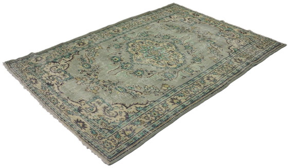 Tappeto turco vintage 287x193 cm – Grande tappeto in lana annodato a mano con motivo floreale verde tenue (photo 10 of 12)