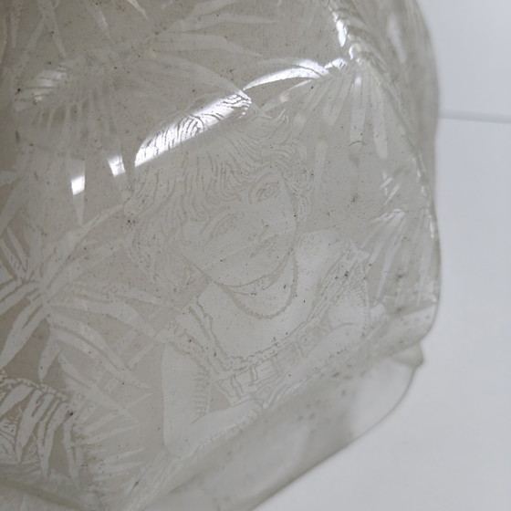 Image 1 of Vintage Copper Pendant Lamp with Etched Glass Shade