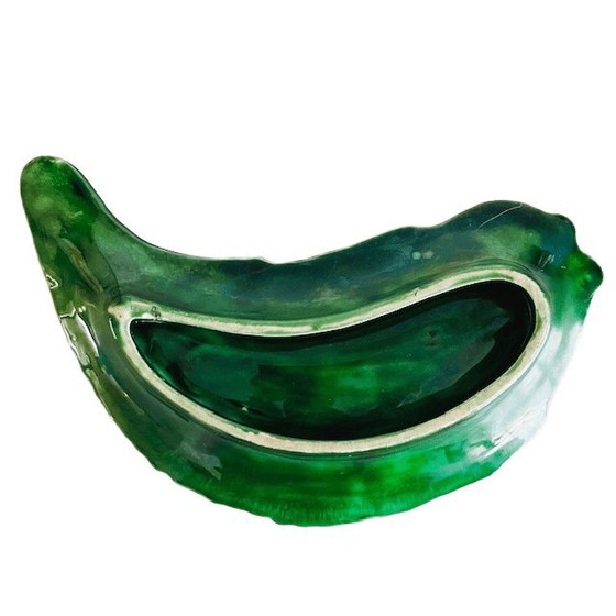 Image 1 of Antike französische Art-Deco-Fischschale aus Fayence, grün glasierte Keramik, Majolika, 1920er Jahre