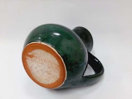 Image 1 of Vintage Glazed Ceramic Green Pitcher