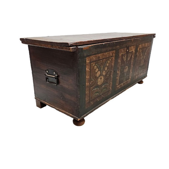 Image 1 of Antiek hand beschilderde Duitse dekenkist, 19e eeuw