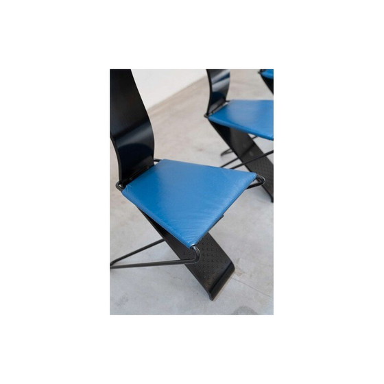 Image 1 of Set of 4 vintage wooden and iron frame chairs, 1980-1990s