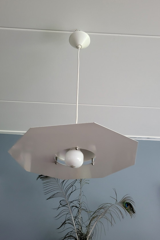 Image 1 of DL Holland 8 Hoekige wit metalen hanglamp jaren '80