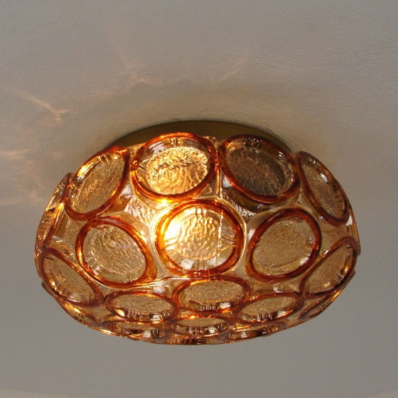 Image 1 of Helena Tynell pour Glashütte Limburg | Plafonnier Amber Bubble | Années 1950/60