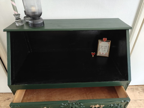 Image 1 of Vintage green secretary cabinet with gold fittings / desk