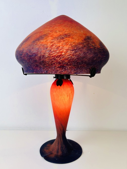 Französische Jugendstil-Pilzlampe pate de verre