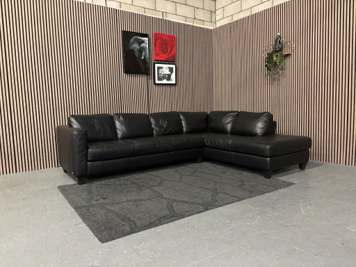 Canapé d'angle Natuzzi Cuir Noir 295x220 NETTOYÉ