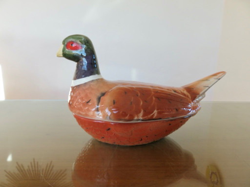 Pheasant terrine in slipware by Michel Caugant, 1950s-60s