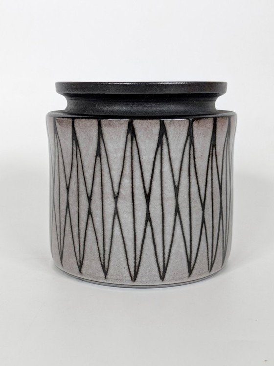 Image 1 of Pot de fleurs en céramique d'atelier ouest-allemand — Sgraffito géométrique, Cologne