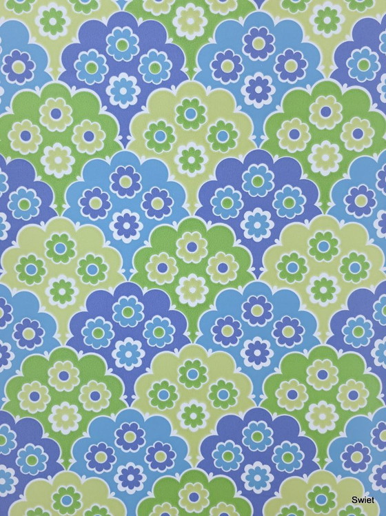 14306 Blauw Retro Vintage Style Groen Bloemenbehang – Wanddecoratie, Paper (photo 5 of 7)
