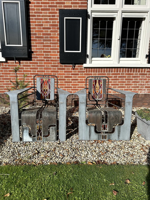 Twee glas in lood stoelen van Cor de Ree uit Roermond