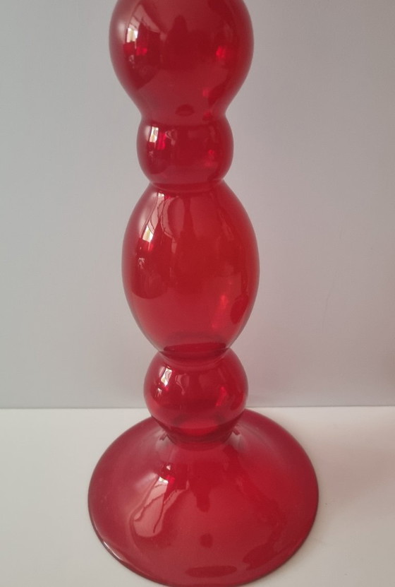 2x Italian Art Glass Chalice Vases 39.5 cm High, Glass art, Red (photo 2 of 6)