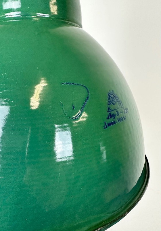 Image 1 of Industrial Green Enamel Factory Lamp with Cast Iron Top, 1960s
