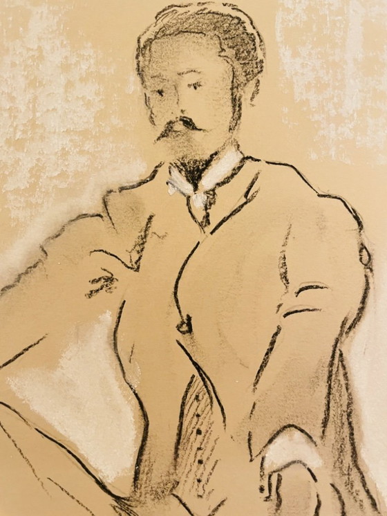 Image 1 of Signiertes Kohleporträt eines Mannes, „Nur für Herren“