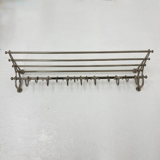 Portemanteau en métal avec étagère à chapeaux et crochets, Portemanteaux, Argenté, Art Nouveau (photo 11 sur 15)