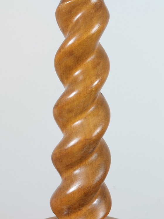 Image 1 of Colonne à fleurs vintage en bois tourné, support à fleurs, pilier