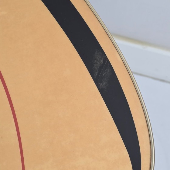 Image 1 of Vintage coffee table. Triangular, three-legged "kidney table". Top with funky retro pattern. 1950 / 1960. Mid-century