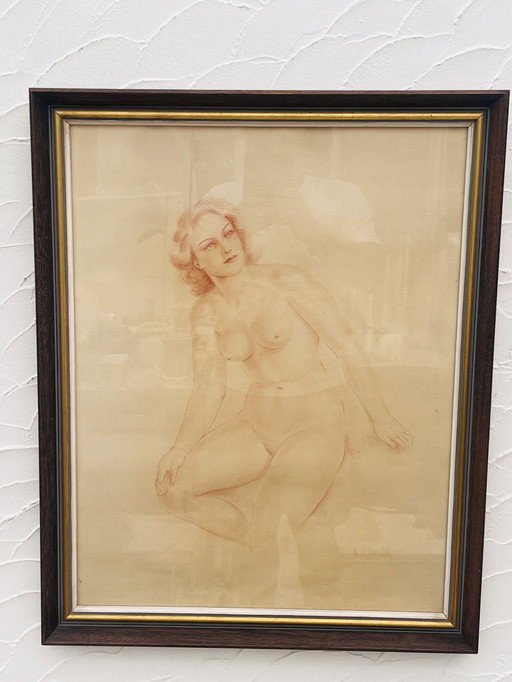 Dibujo Sanguina Mujer Desnuda