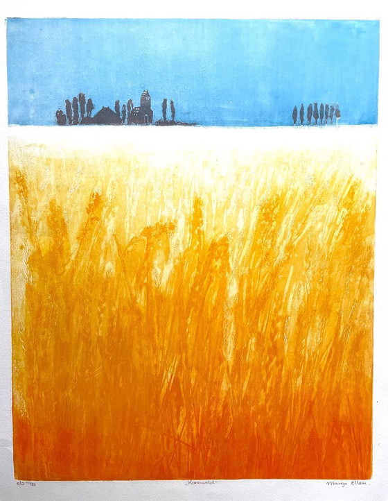 Image 1 of Weizenfeld. Farbradierung von Margo Ellen.