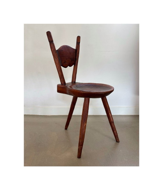 Image 1 of Antieke houten boerderij driepoot (bijzet)stoel, jaren 1900