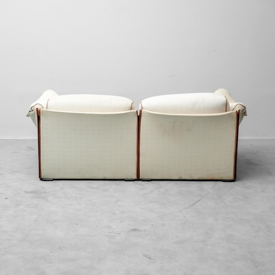 Divano vintage a 2 posti in tessuto beige e marrone, moderno anni '70 – Sofà (photo 6 of 11)