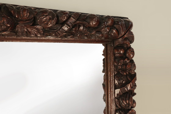 Image 1 of Rare grand miroir ancien en chêne sculpté à la main, de style baroque ou rococo, France vers 1800 1800