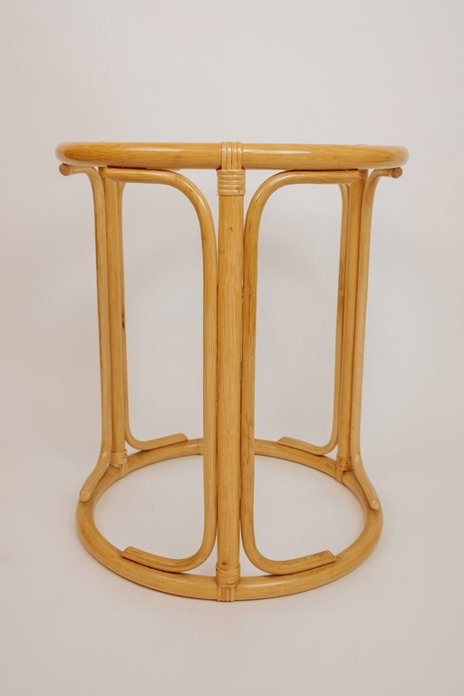 Table d'appoint ronde vintage en bambou et verre