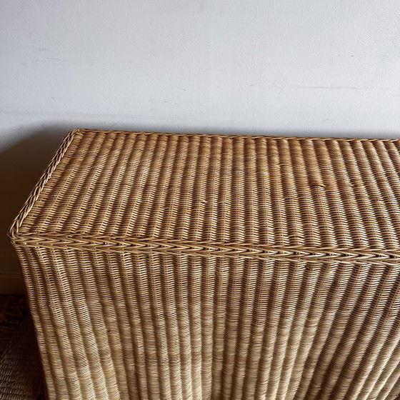 Image 1 of Rieten rotan Trompe L'oeil gedrapeerde consoletafel