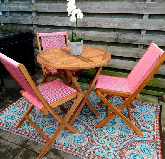 Image 1 of Teak garden set, 1 folding garden table, 3 folding chairs