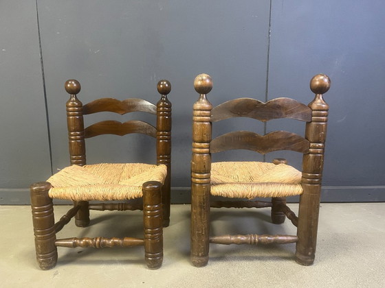 Image 1 of Charles Dudouyt (attr) brutalist children chairs, set of 2, 1960s