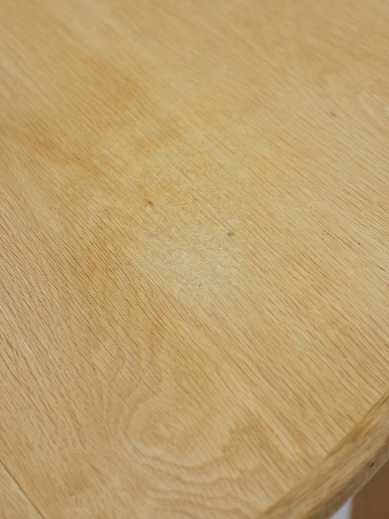 Extendable round oak Danish vintage dining table, Wood, Brown, Scandinavian (photo 14 of 15)
