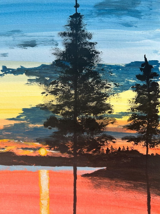 Acrylic 40 x 30 cm twilight on the lake – Fabriano, Wall decoration, Paper (photo 8 of 10)