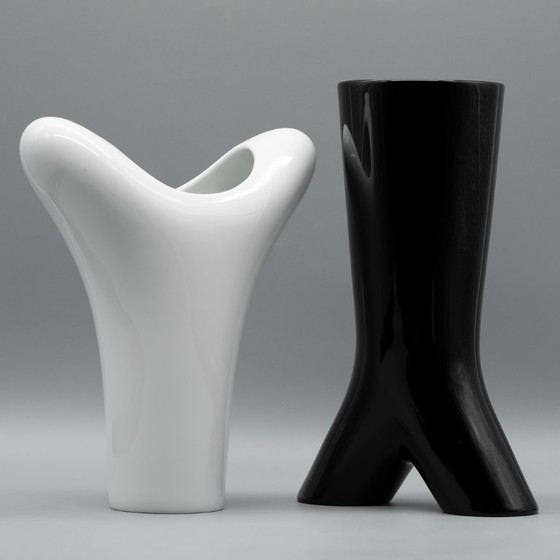 Image 1 of Rosenthal Studio Linie B&W Glossy Porcelain SPIRIT Vase Duo by Platt & Young 80s