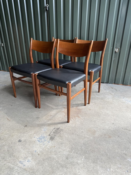 4 chaises de salle à manger en teck Pastoe SA10 Cees Braakman