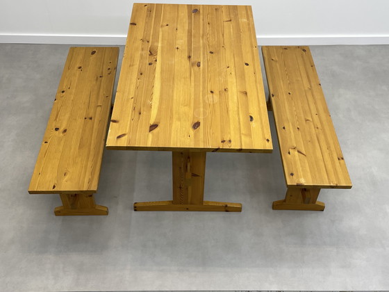 Image 1 of Vintage pine dining table with benches