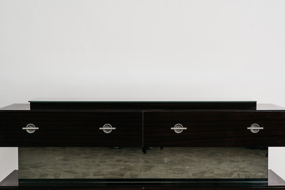 Image 1 of Commode en placage de bois et verre, design cubique moderne des années 1980