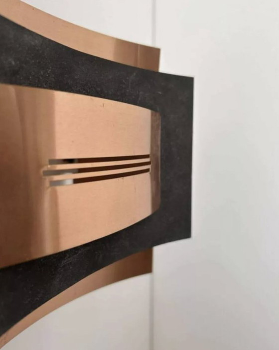 Image 1 of Coppia di applique vintage, metallo nero opaco e rame, Paesi Bassi 1960