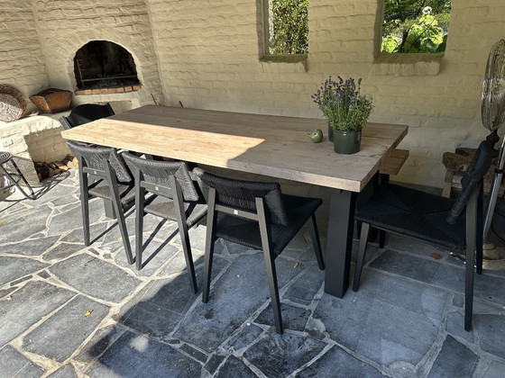Tavolo da pranzo Gommaire con 4 sedie e una panca – Set da giardino, Metal, Wood (photo 3 of 5)