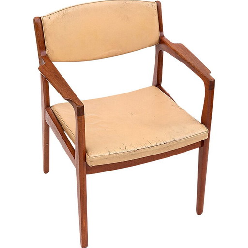 Poltrona vintage danese in teak e pelle di Erik Buck per Ørum Møbelfabrik