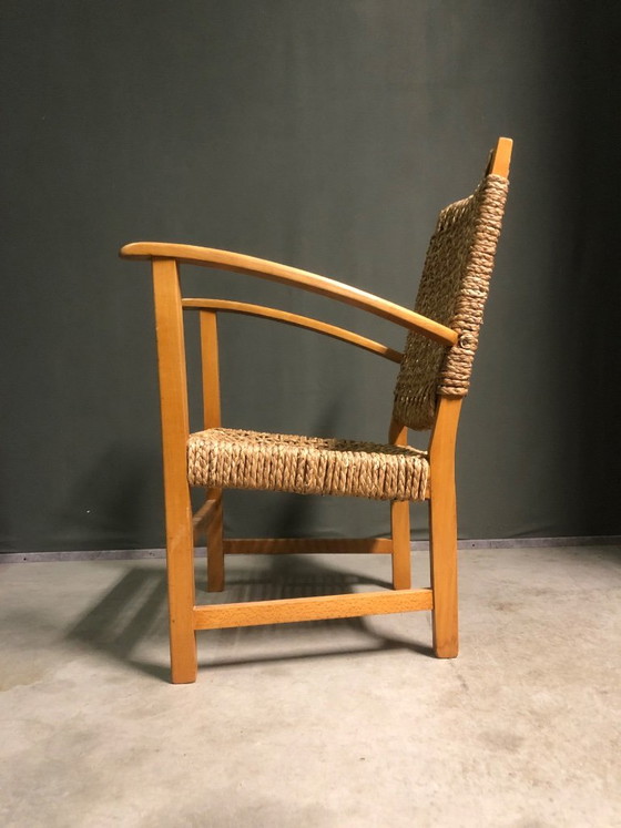 Seagrass rope lounge chair attributed to Adrien Audoux & Frida Minet, Armchairs, Wood, Rattan, Brown, Vintage (photo 2 of 9)