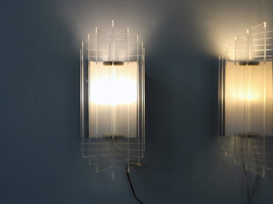 Image 1 of Set di 3 applique italiane a lama in cromo e acrilico anni '70