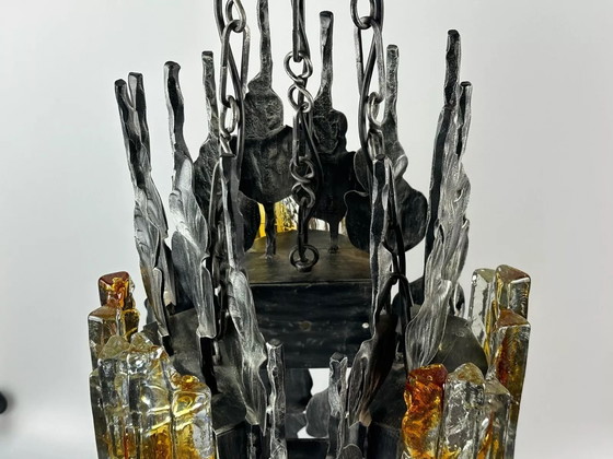 Image 1 of 60s 70s Brutalistische kroonluchter plafondlamp Tom Ahlström & Hans Ehrlich