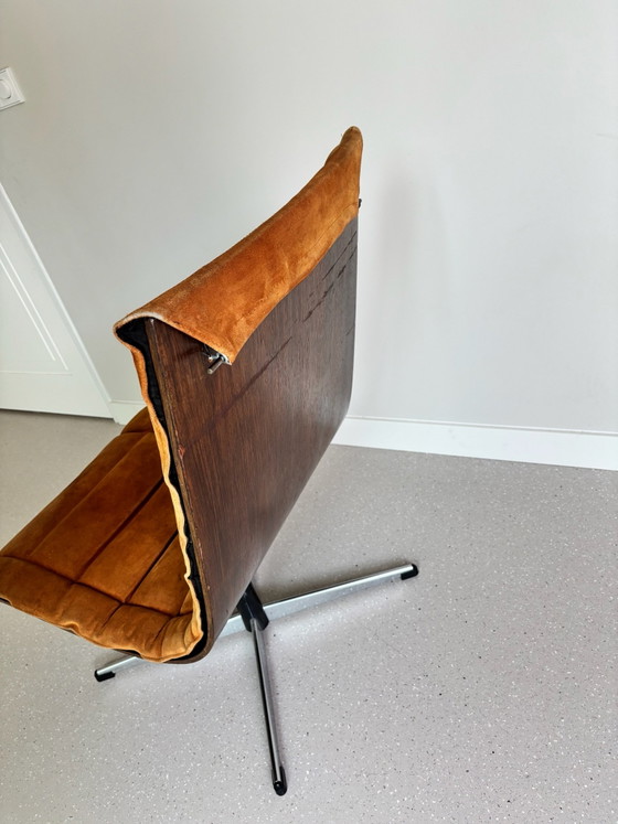 Vintage Lennart Bender swivel chair with suede upholstery, Armchairs, Wood, Leather, Brown (photo 3 of 13)