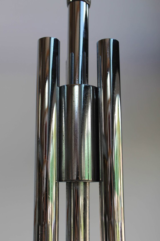 Image 1 of Gaetano Sciolari Attr. Vierarmiger Muranoglas-Chrom-Kronleuchter, 1970er Jahre