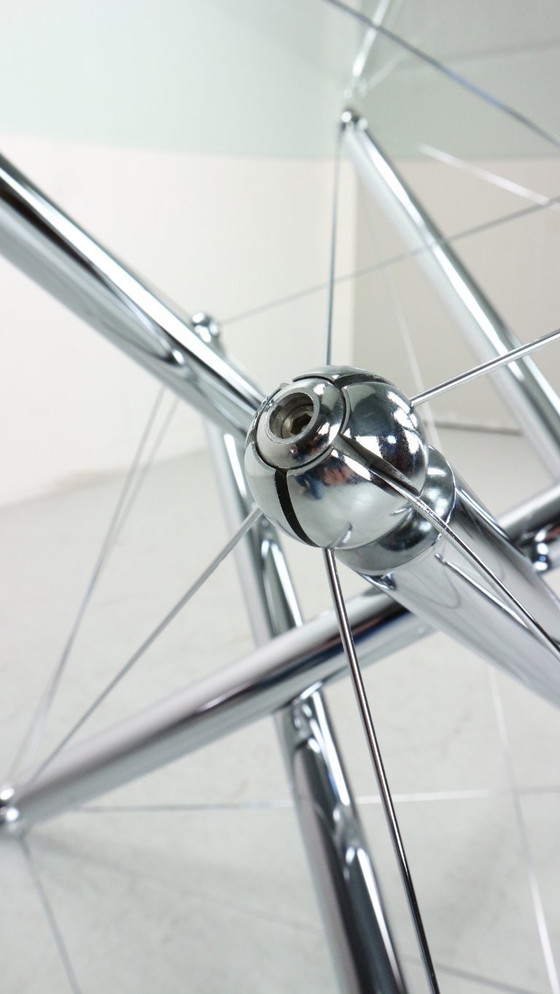 Image 1 of Tavolo da pranzo in acciaio cromato 714 Tensegrity di Theodore Waddell per Cassina, anni '80