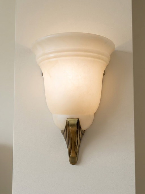 Prachtige vintage grote zware Aljuna messing albast wandlamp – wandlampen, Other, Brass