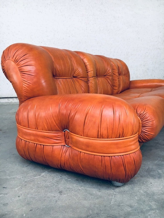 Image 1 of 1970's Midcentury Modern Italian Design by Adriano Piazzesi Leather 3 Seat Sofa