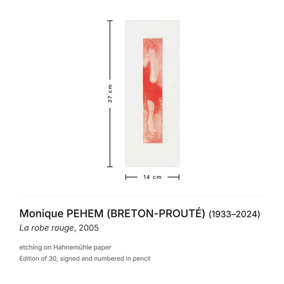 Image 1 of Monique PEHEM (BRETON-PROUTÉ) La robe rouge Signierte Radierung 2005