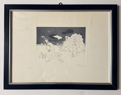 Ennio Calabria, 50x70 cm, gravure van zwemmers, huisdecoratie, moderne kunst