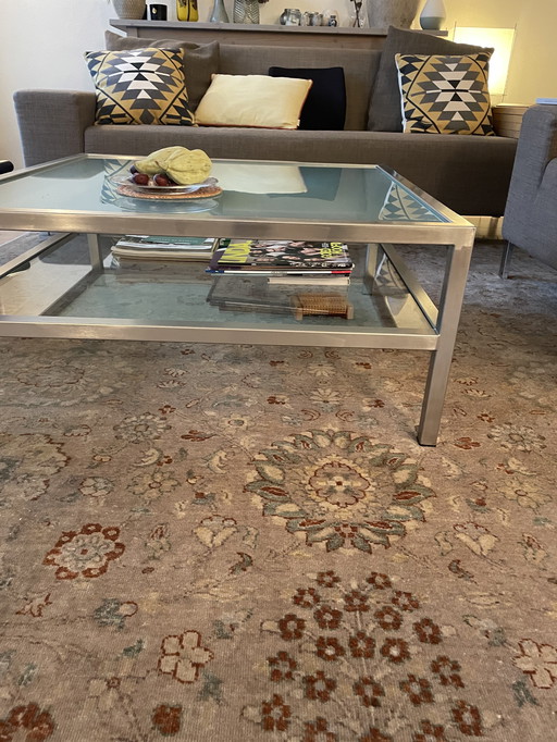 Table basse en verre avec cadre en acier inoxydable